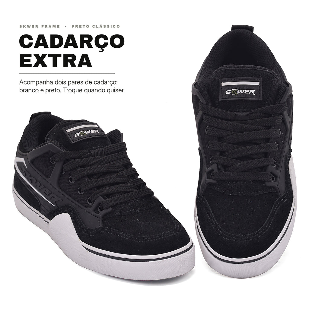 Tênis SKWER FRAME Preto Clássico — cadarço extra
