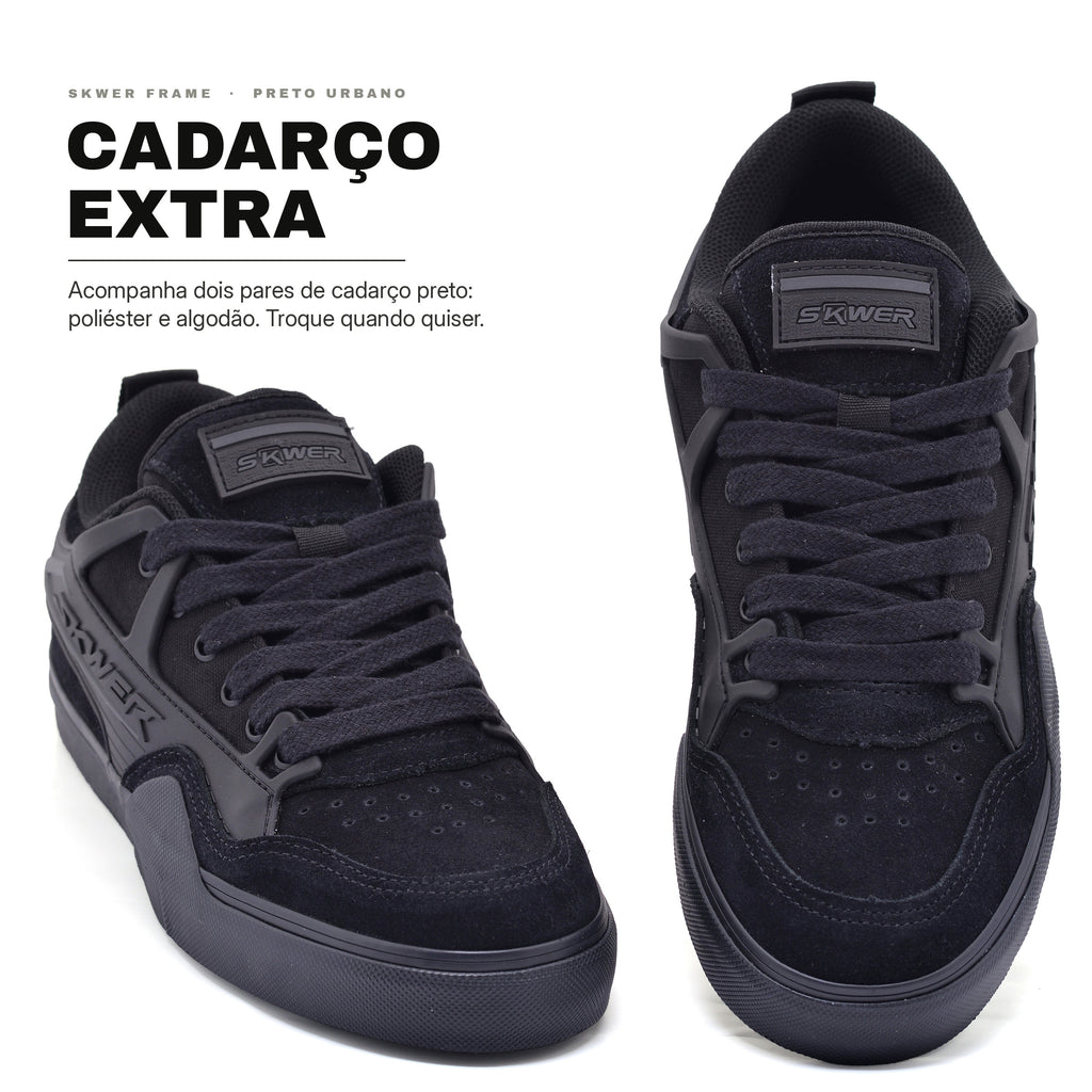 Tênis SKWER FRAME Preto Urbano — cadarço extra